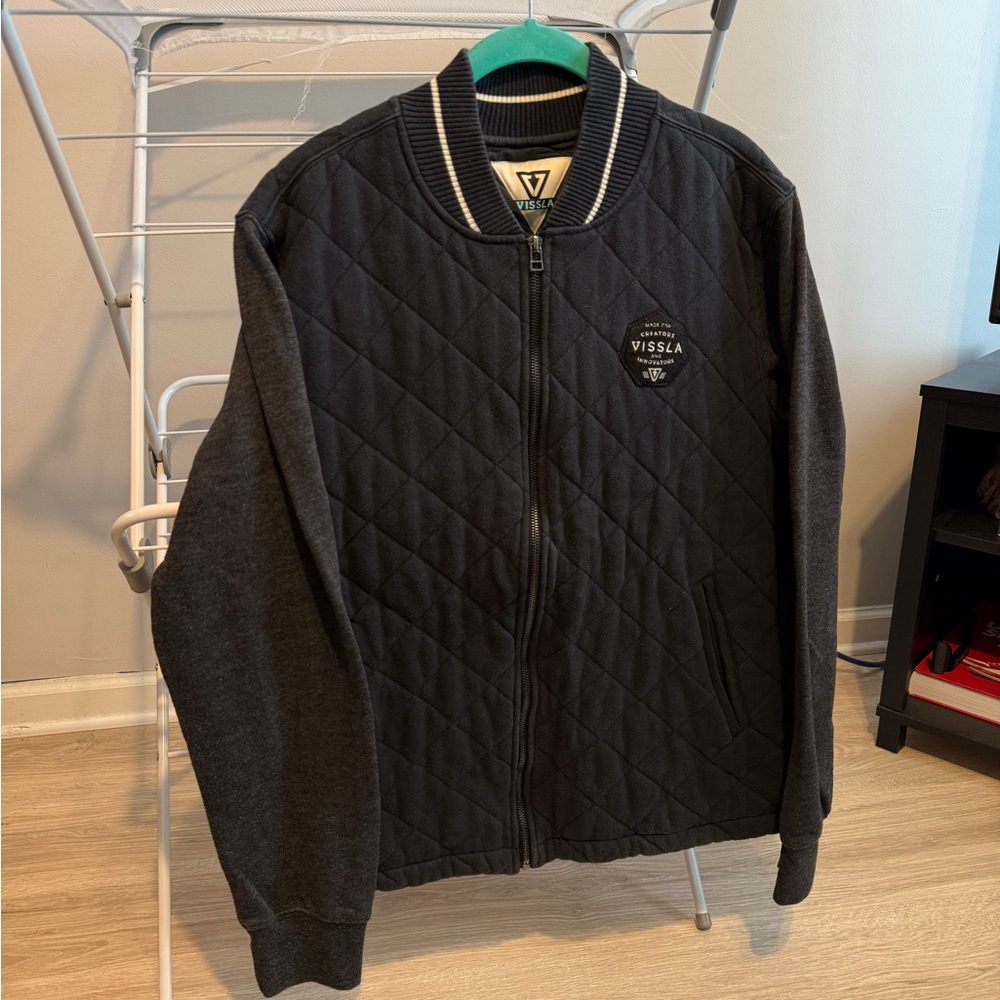 VISSLA Black Bomber Jacket with Quilted Design